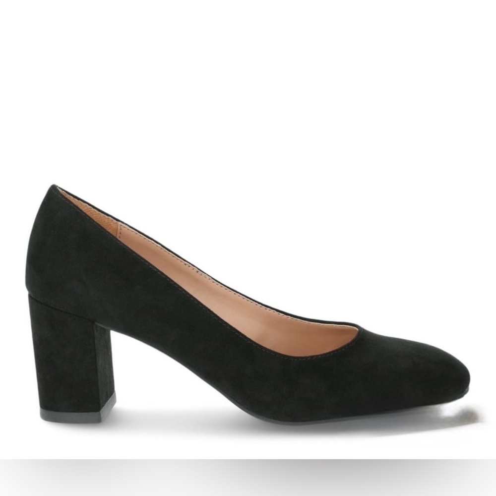 Time and Tru Black Faux Suede Block Heel Pumps Size 10 Closed Toe Memory Foam - Picture 4 of 11